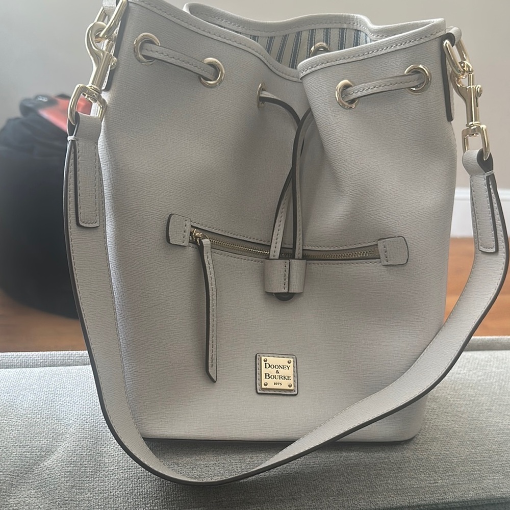 Dooney & Bourke Gray Shoulder Bag with Drawstring Closure